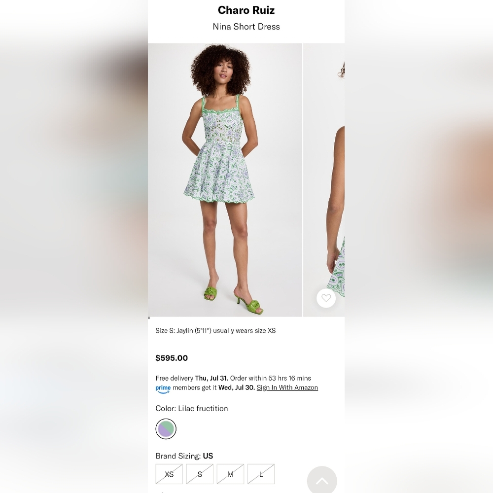 Charo Ruiz Ibiza Nina Short Dress Green and Purple Embroidered - Picture 10 of 13